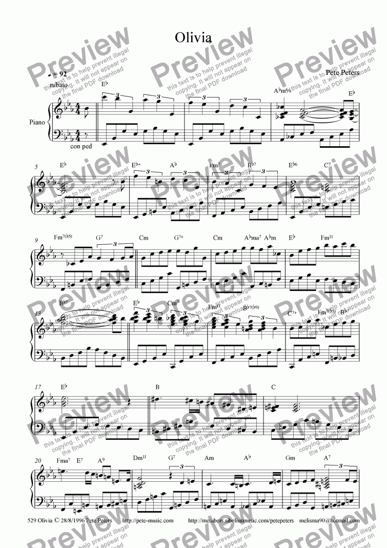 page one of Olivia [short piano solo]
