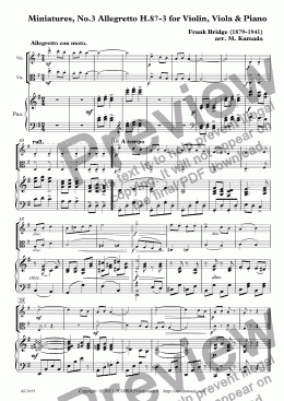 page one of Miniatures, No.3 Allegretto H.87-3 for Violin, Viola & Piano