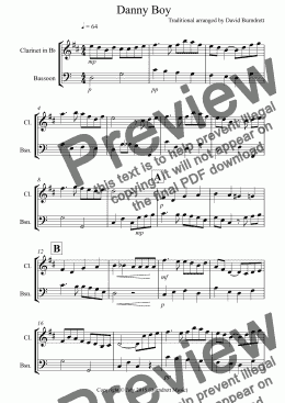 page one of Danny Boy for Clarinet and Bassoon Duet
