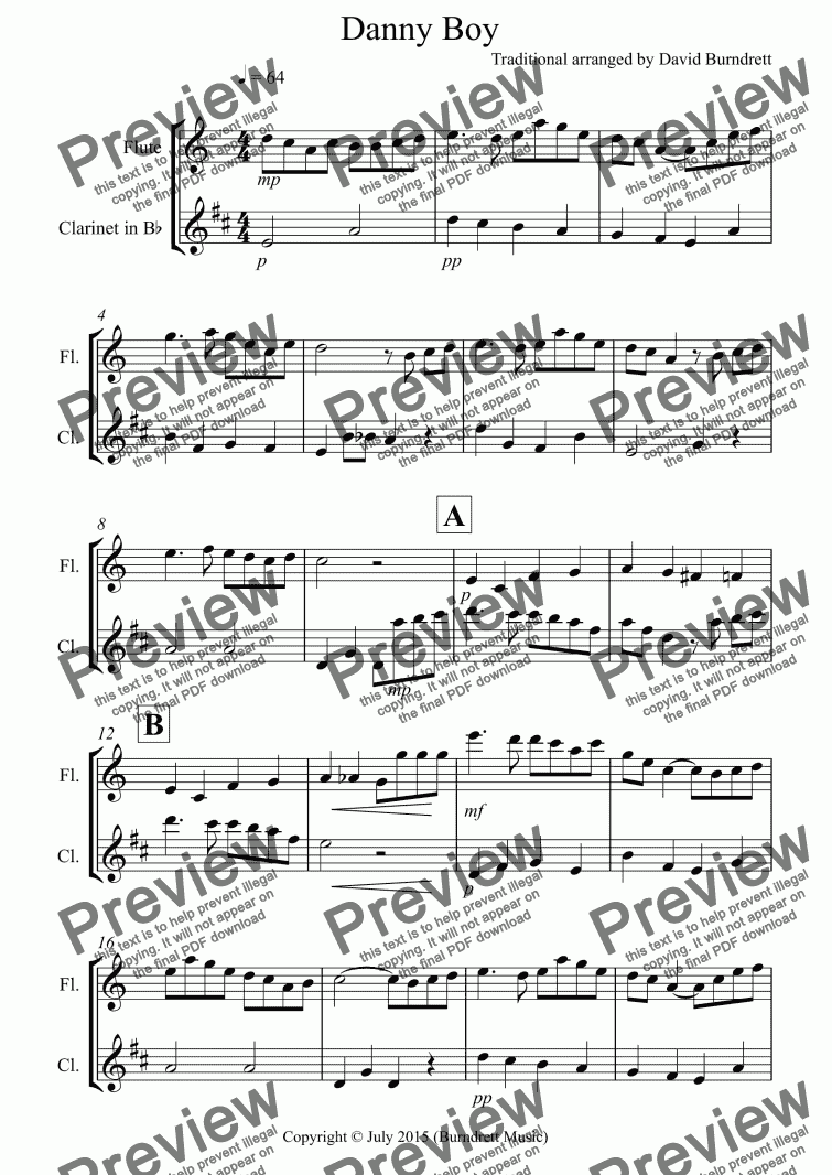 page one of Danny Boy for Flute and Clarinet Duet