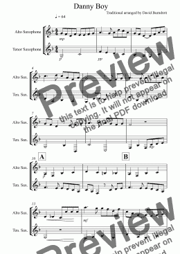 page one of Danny Boy for Alto and Tenor Saxophone Duet