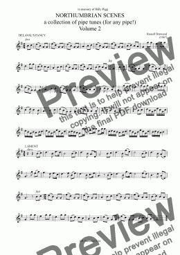 page one of Denwood - NORTHUMBRIAN SCENES  a collection of pipe tunes . Volume 2. For solo treble instrument.