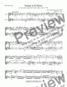 page one of Sonata Op. 6 in B Minor for two unaccompanied flutes