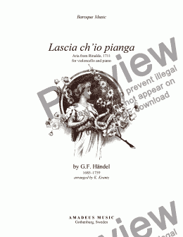 page one of Aria, Lascia ch’io pianga for cello and piano