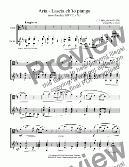 page one of Aria, Lascia ch’io pianga for viola and piano