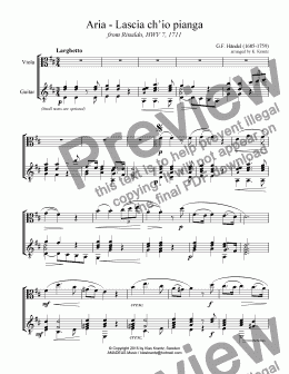page one of Aria, Lascia ch’io pianga for viola and guitar