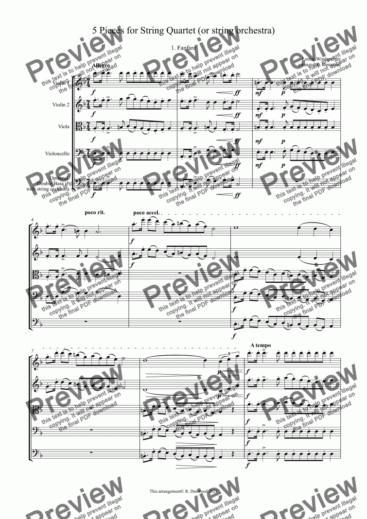page one of Windsperger - 5 Pieces for String Quartet (or string orchestra)