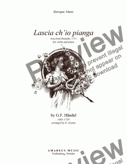 page one of Aria, Lascia ch’io pianga for violin and piano