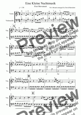 page one of Eine Kleine Nachtmusik (1st movement) for Violin and Cello Duet