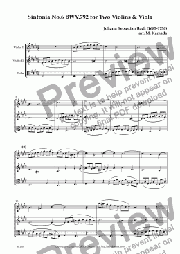 page one of Sinfonia No.6 BWV.792 for Two Violins & Viola