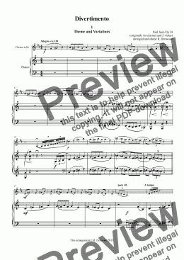 page one of Juon - Divertimento Op34 (originally for Clarinet & 2 Violas) arranged for Bb Clarinet and Piano (original version available Score Exchange no.171137) 