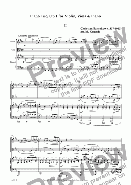 page one of "Andante con moto" from Piano Trio, Op.1 for Violin, Viola & Piano