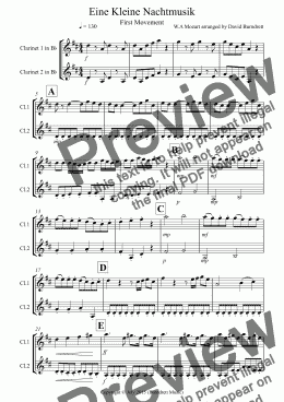 page one of Eine Kleine Nachtmusik (1st movement) for Clarinet Duet