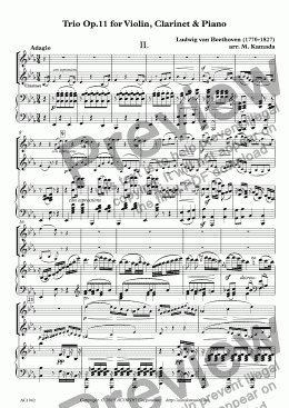 page one of Adagio from Trio Op.11 for Violin, Clarinet & Piano