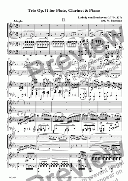 page one of Adagio from Trio Op.11 for Flute, Clarinet & Piano