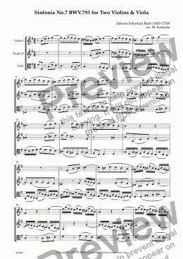 page one of Sinfonia No.7 BWV.793 for Two Violins & Viola