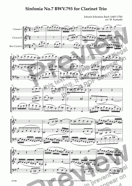 page one of Sinfonia No.7 BWV.793 for Clarinet Trio