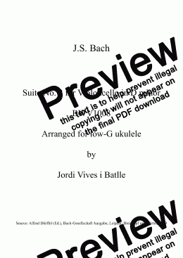 page one of J.S. Bach - Suite No. 2 for Violoncello BWV1008 (arr. for low-G ukulele), Op. 35o