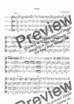 page one of Bach J.C. - Rondo for clarinet quartet (3Bb and bass)