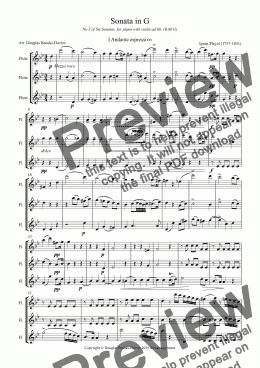 page one of PLEYEL, IGNAZ: Sonata no 2 in G (B.6011), arranged for 3 flutes