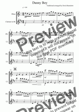 page one of Danny Boy for Oboe and Clarinet Duet