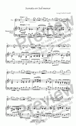 page one of Handel Sonata for flute & pno in G minor