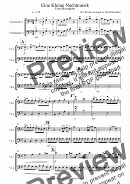 page one of Eine Kleine Nachtmusik (1st movement) for Cello Duet