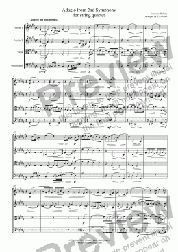 page one of Brahms - ADAGIO from 2nd Symphony - for string quartet