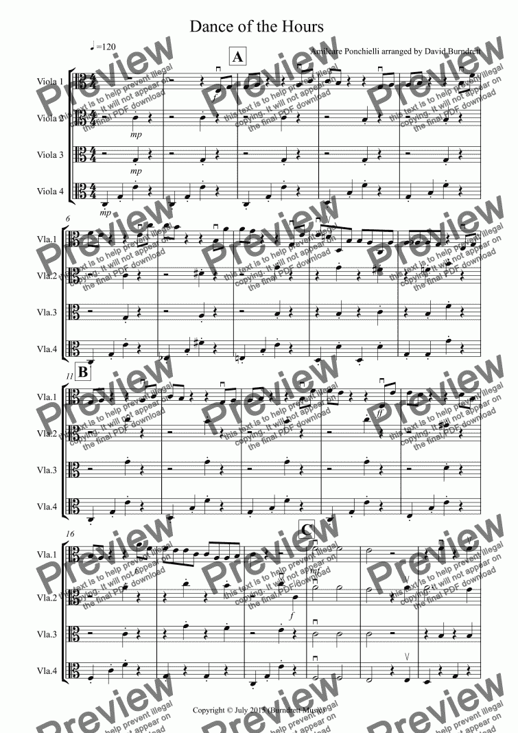 page one of Dance of the Hours for Viola Quartet