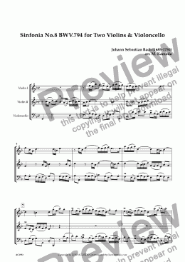 page one of Sinfonia No.8 BWV.794 for Two Violins & Violoncello