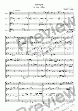 page one of Bennet - MADRIGAL - for four violins