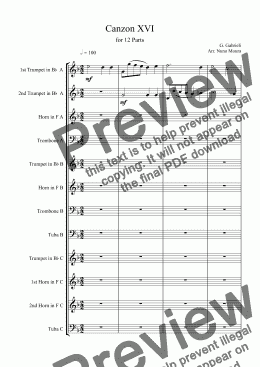 page one of Canzon XVI for 12 Parts (Brass Choir)