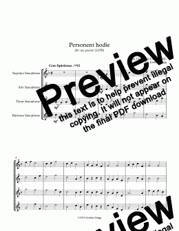 page one of Personent hodie (for sax quartet SATB)