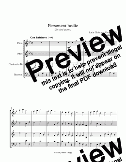 page one of Personent hodie (for wind quartet)