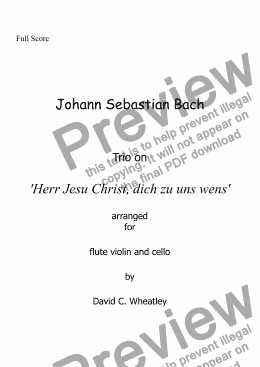 page one of Bach - Trio on ’Herr Jesu Christ, dich zu uns wens’ transcribed for flute, violin and cello by David Wheatley