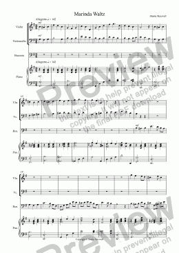 page one of Marinda Waltz, for violin, cello, bassoon and piano 
