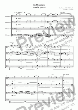 page one of Nielsen - SIX MINIATURES - for cello quartet
