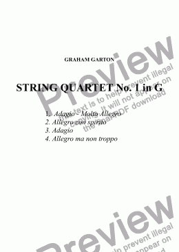 page one of STRING QUARTET No. 1 in G 1st Mvt. Adagio - Molto Allegro