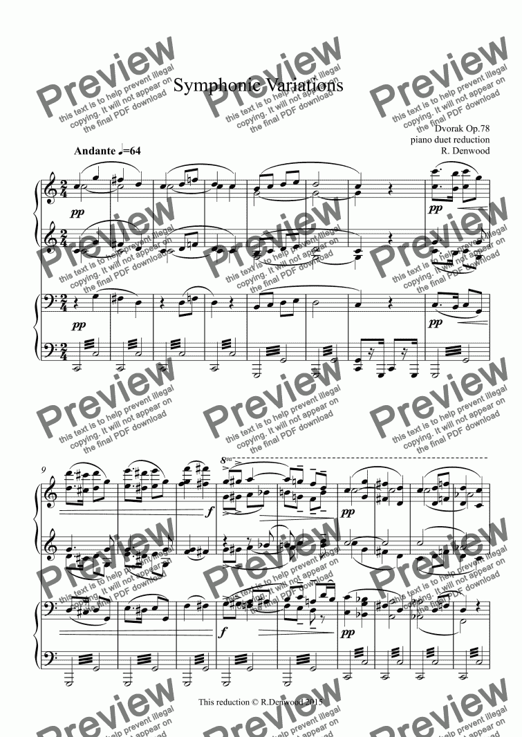 page one of Dvorak - Symphonic Variations Op 78 (arranged for piano duet)