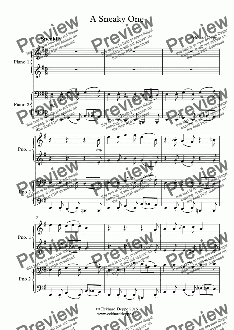 page one of ’A Sneaky One’ Piano 4 Hands