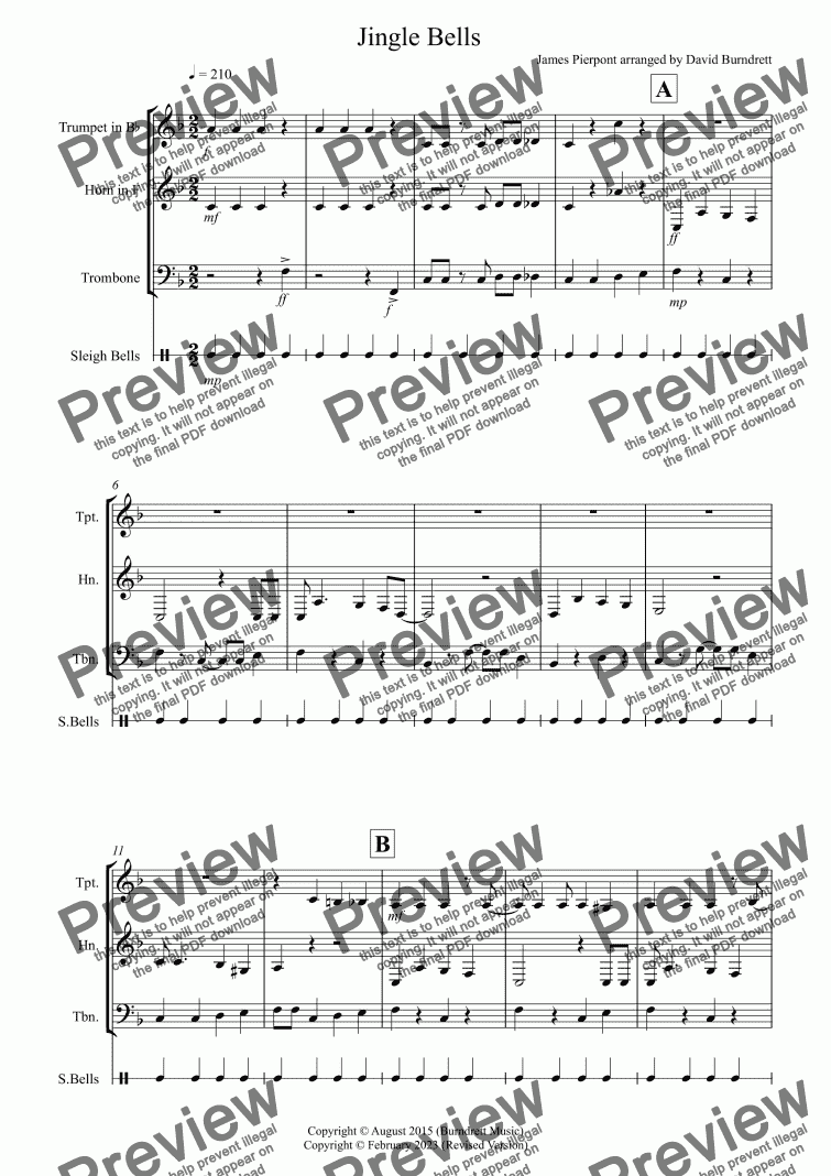 page one of Jingle Bells (jazzy style!) for Brass Trio