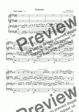 page one of Dvorak - Notturno Op.40, arranged for 4 hand piano duet.