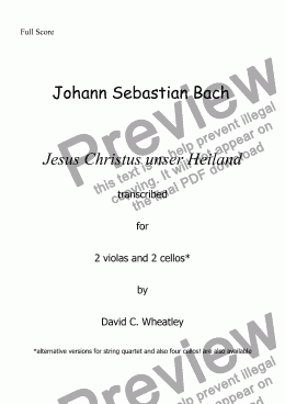 page one of Bach - Jesus Christus unser Heiland - transcribed for 2 violas and 2 cellos by David Wheatley