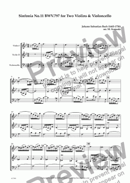 page one of Sinfonia No.11 BWV.797 for Two Violins & Violoncello