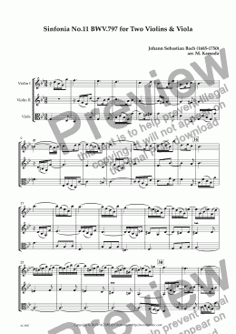 page one of Sinfonia No.11 BWV.797 for Two Violins & Viola