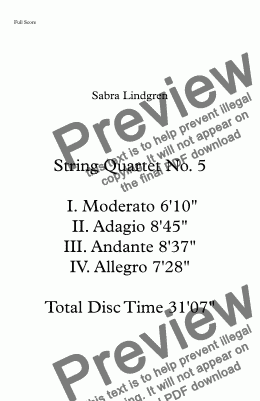 page one of String Quartet No. 5 II. Adagio
