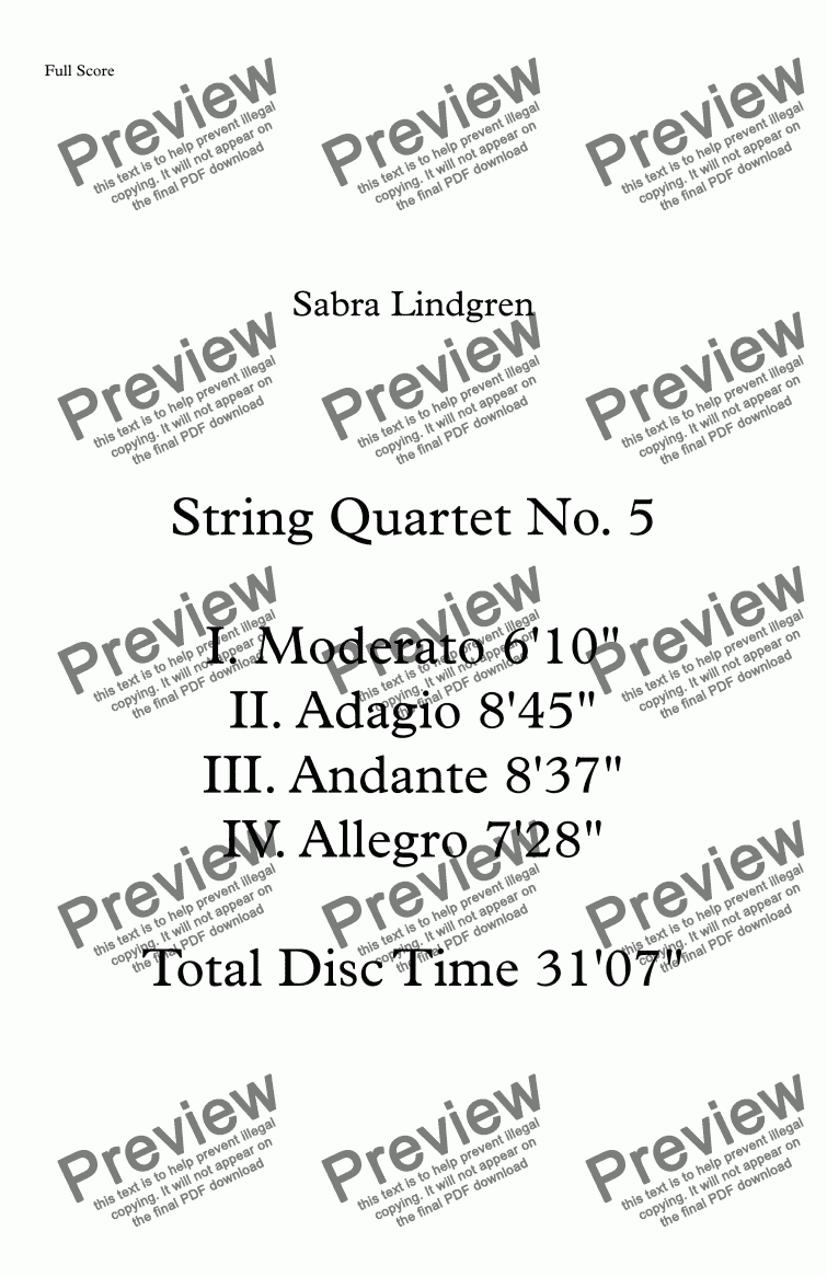 page one of String Quartet No. 5 I. Moderato