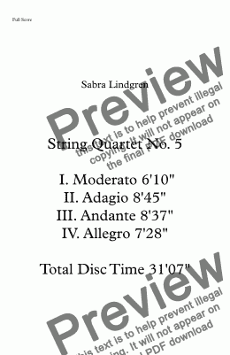 page one of String Quartet No. 5 IV. Allegro