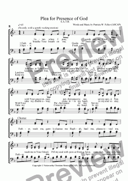 page one of Plea for Presence of God (a cappella SATB)