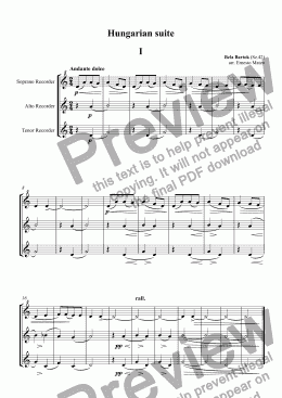page one of Hungarian suite for recorder trio